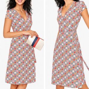 Boden Floral Wrap Dress Pink Frosting Knee Length Stretch Jersey Women’s‎ Size 4